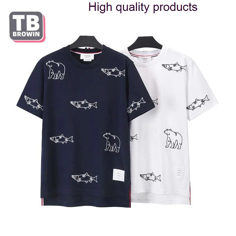 

BROWIN TB men's T-shirt brand summer round collar cotton embroidery Korean version of sweat absorption leisure short sleeves