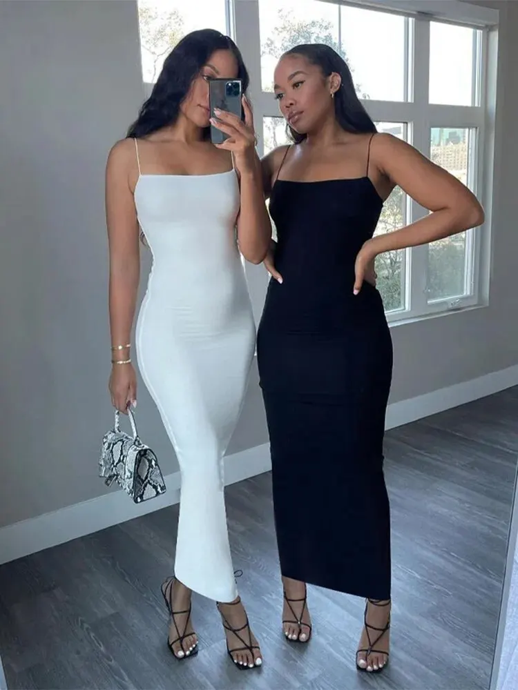 Женское Сексуальное Облегающее Длинное Черное Платье Hawthaw Без Рукавов На Тонких