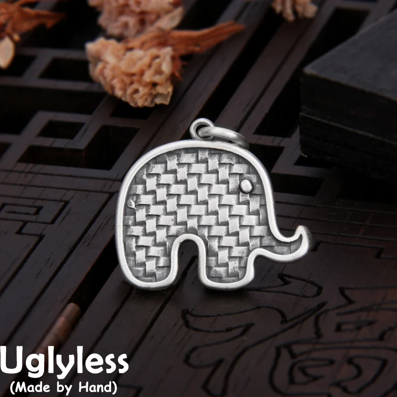 

Uglyless Braided Little Elephant Pendants for Women Ethnic Animals Necklaces Creative Exotic Jewelry Real 925 Silver NO Chains