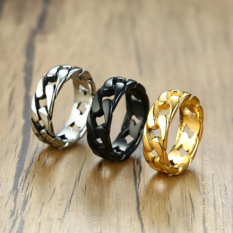 

Men Rings Black Golden Unique Disign Stainless Steel Circle Male Fashion Jewelry USA Size 7 8 9 10 11 12