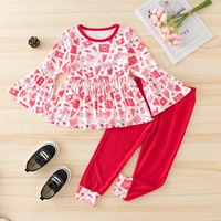 baby girls outfit set valentines day girls spring and autumn love trumpet long sleeve round neck pants two piece suit
