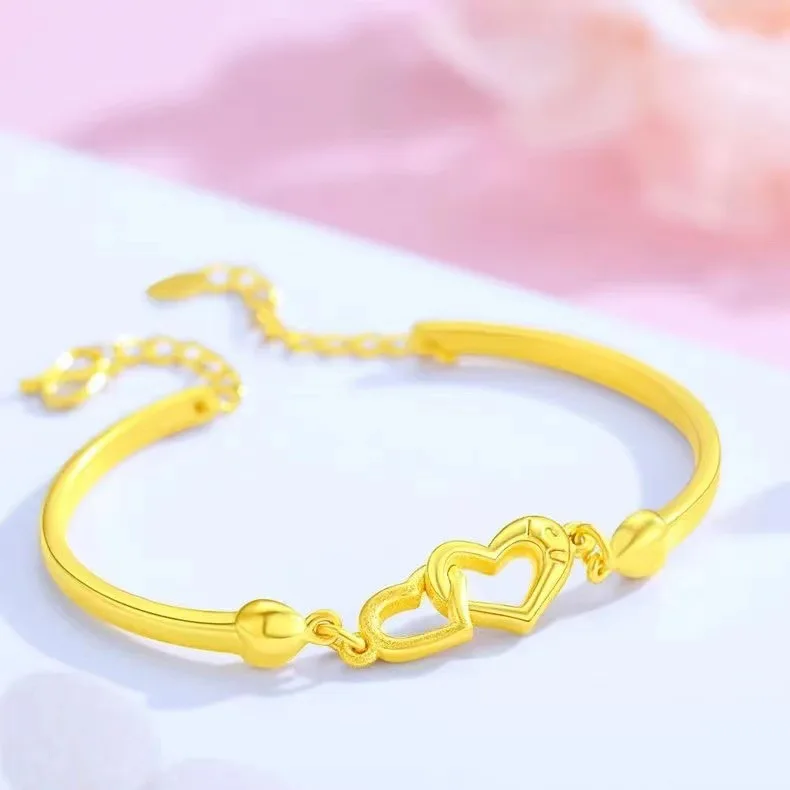 Вьетнамский жесткий золотой браслет в иностранном стиле женский форме сердца