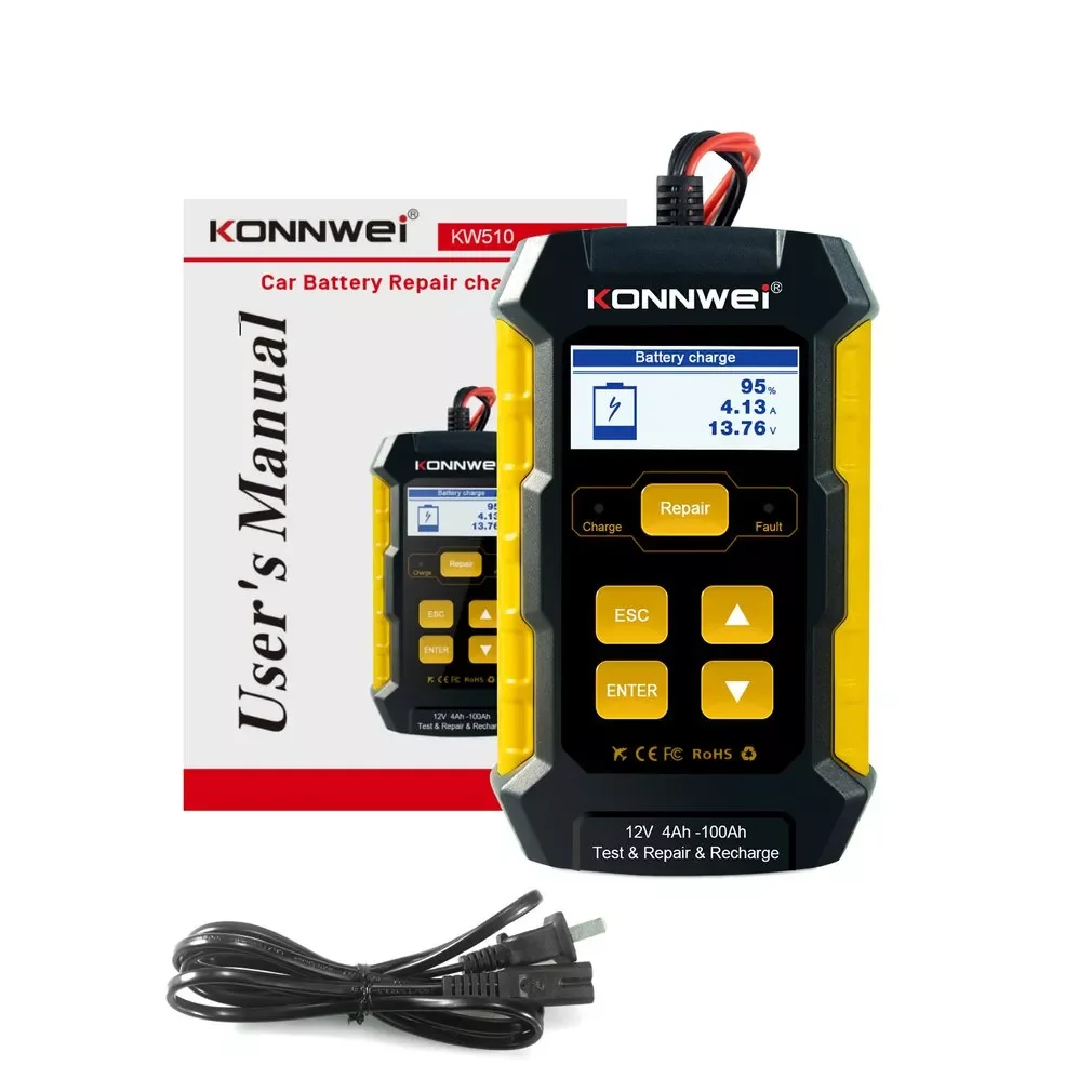 KW510 Battery Tester Car Battery Charger Car Battery Repairer Accessories Low Frequency Constant Current Tester