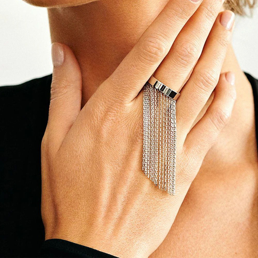 Женское Винтажное кольцо с кисточкой и цепочкой из нержавеющей стали