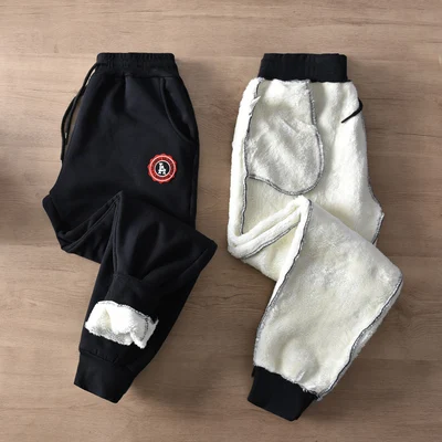 

Men`s routine autumn winter wool liner sweatpants mens casual loose Sports Jogging pants Thermal Drawstring Trousers