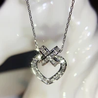 romantic silver plated bowknot heart pendant necklaces for women shine t type cz stone inlay chains fashion jewelry party gift
