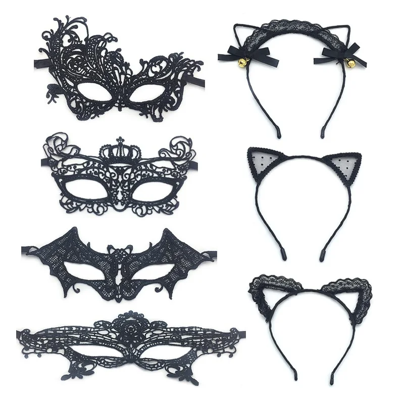 Маскарадная черная кружевная маска для глаз