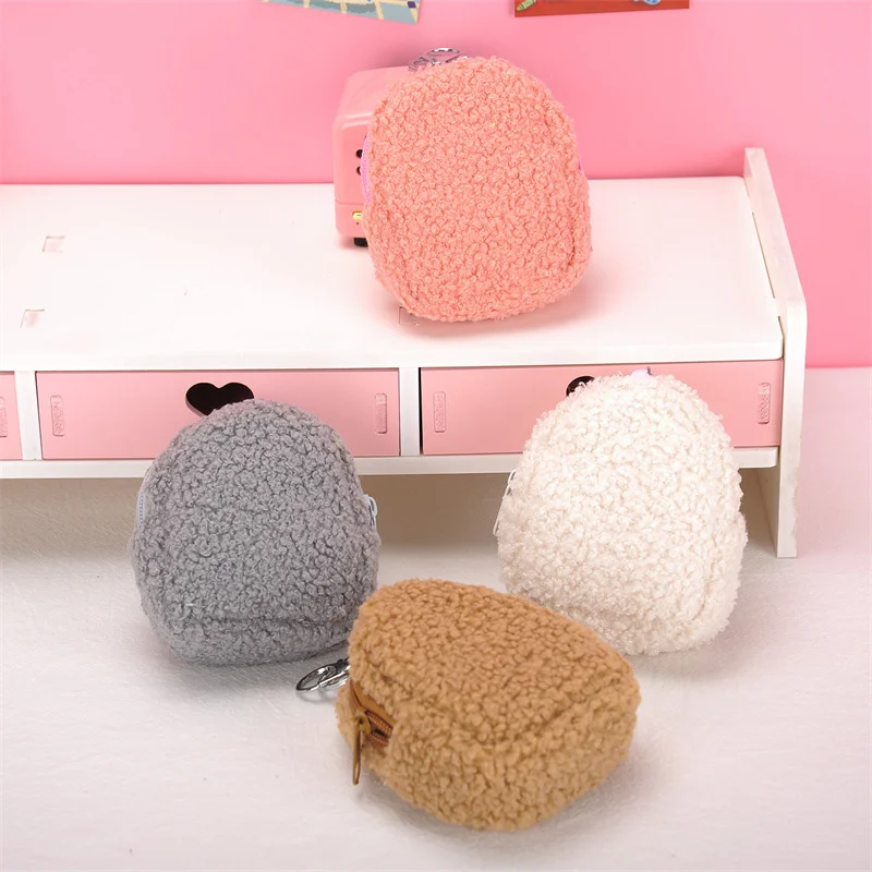 Min Plush Coin Purse Wallet with Keyring Children Coin Purse Small Money Bag Pouch Zipper Earphone Lipstick Bag Key Holder