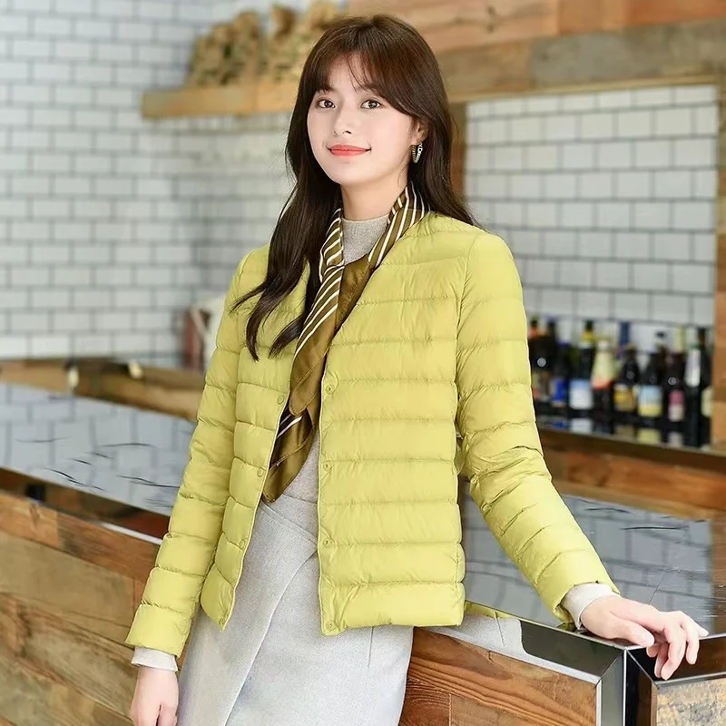 Women Reversible Ultralight Puffer Winter Jacket 2023 New Candy Color Collarless Duck Down Coat Female Portable Windproof Parkas