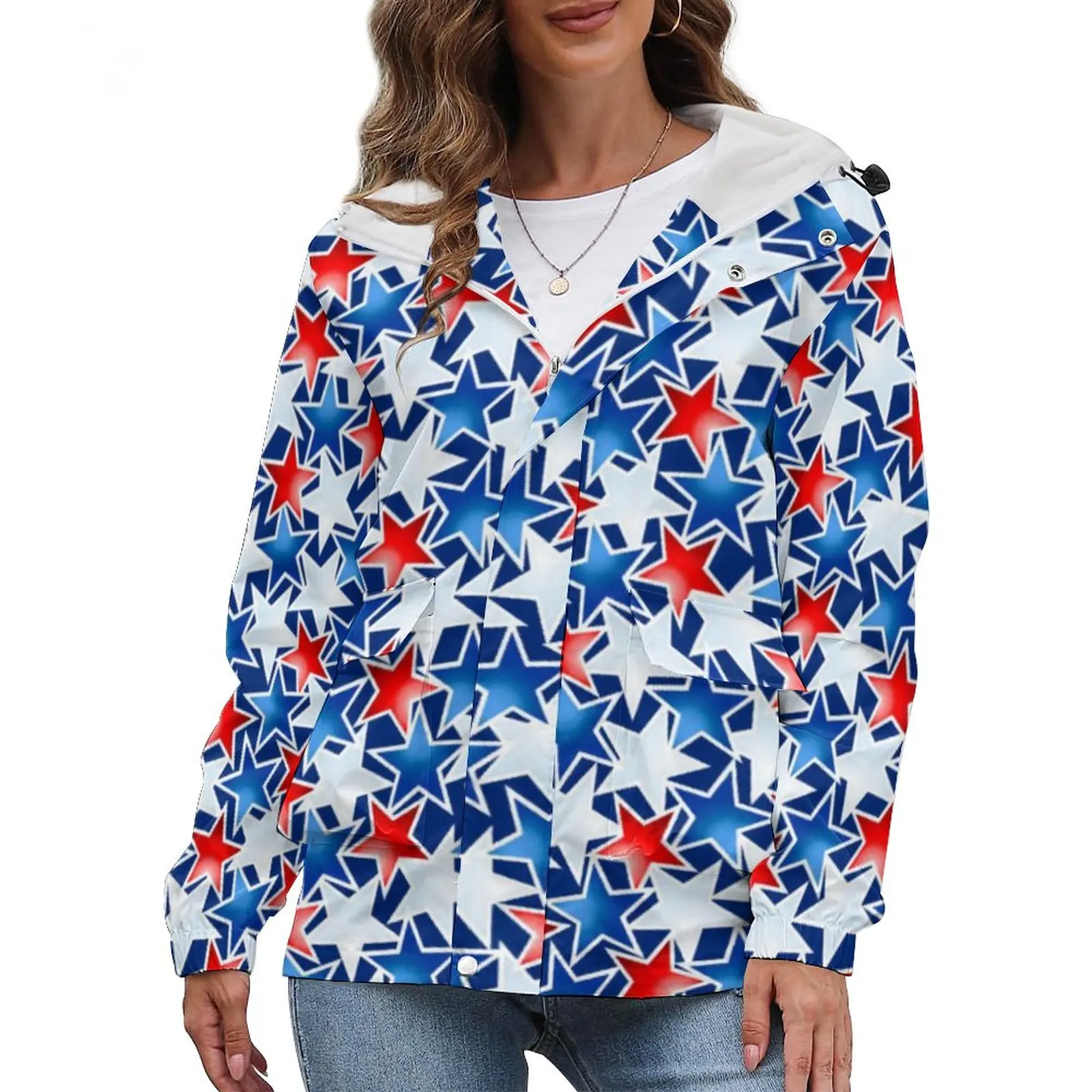 

Женская зимняя куртка на молнии, с принтом в виде звезд