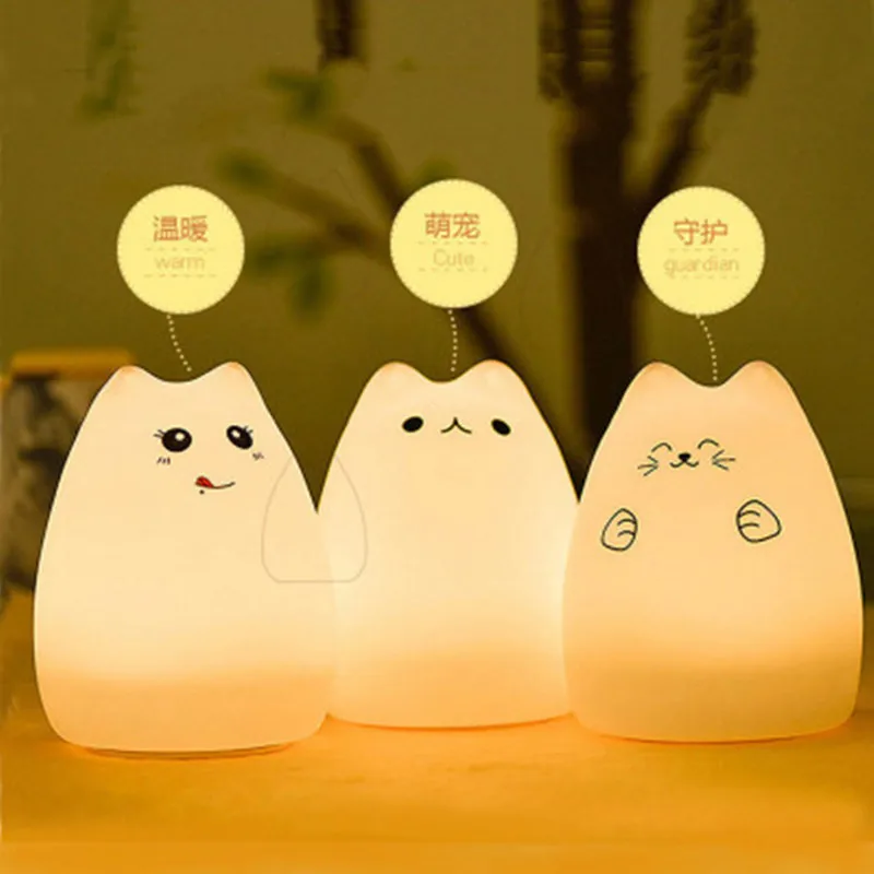 

Цветной силиконовый индукционный ночник, мультяшный милый домашний питомец, атмосферный прикроватный светильник, настольная лампа с защит...