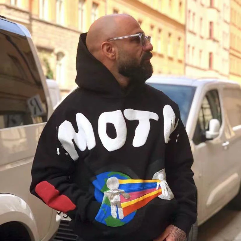 Kanye West Hooded Fleece Sweatshirts Bieber Hip Hop Graffiti Womens Hoodies Pullover Foaming Printing Hoodies Streetwear Men images - 6