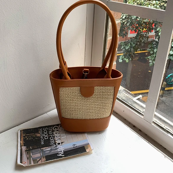 

New All-Match Shoulder Straw Bag for Ladies Portable Hand Bag Woven Vacation Bag for Women Small Bucket Bag Free Shipping