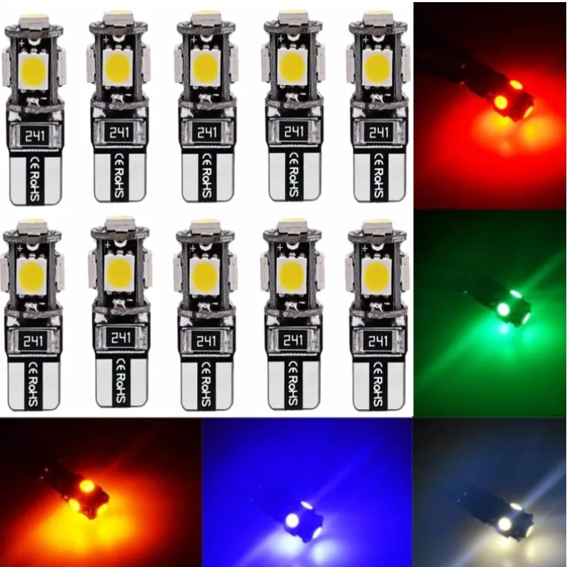 

10pcs T10 LED W5W 168 194 Bulb Canbus No Error 5050 SMD 5 SMD White LED Car Light Wedge Lamp Band Decoder Sign Trun Light 12V