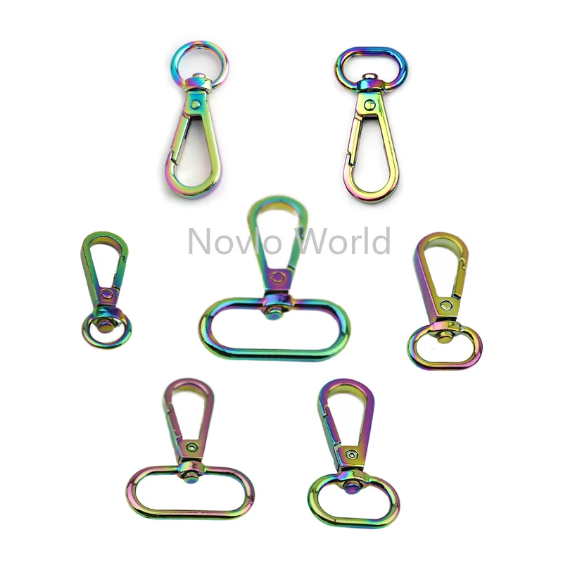 20-100pcs 7 Size New Rainbow Snap Hooks Swivel Clips Metal Buckles Leather Bag Keychain Dog Collar Wholesale Accessories