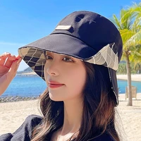 fashion plaid hat womens sun hat new spring and summer travel leather fisherman hat outdoor sunscreen cap for female