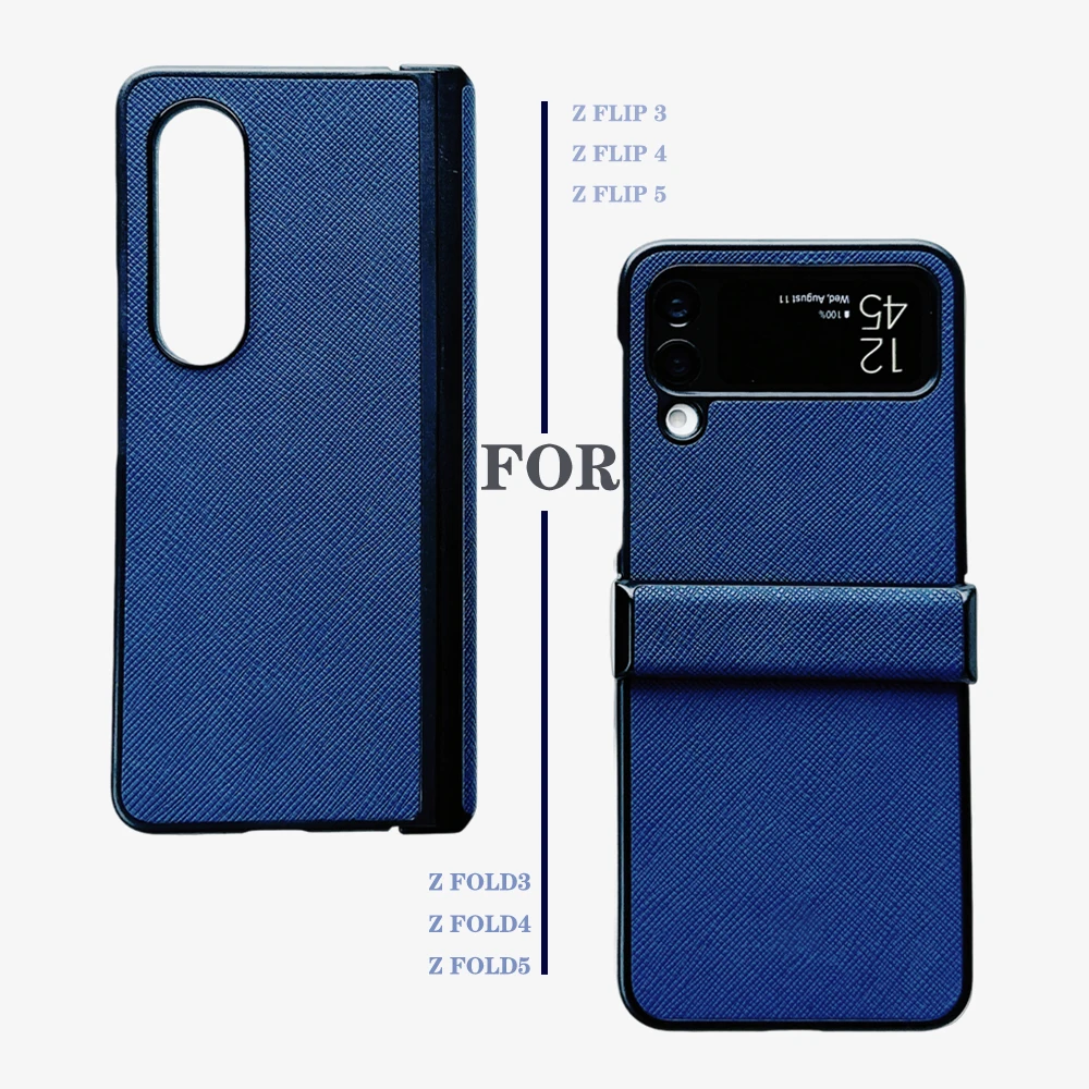 

New Design Full Enclosure Protection Mb Saffiano Genuine Leather Shell for Samsung Galaxy Z Flip5 Flip4 Flip3 Fold5 Fold4 Fold3