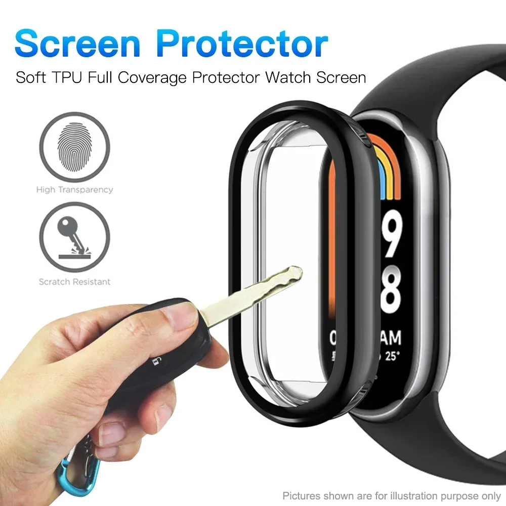 Фото Мягкий силиконовый чехол из ТПУ для Xiaomi Mi Band 9, защитный чехол с полной защитой экрана от падений, аксессуары для ремешка Xiaomi Mi Band 9/8 №1