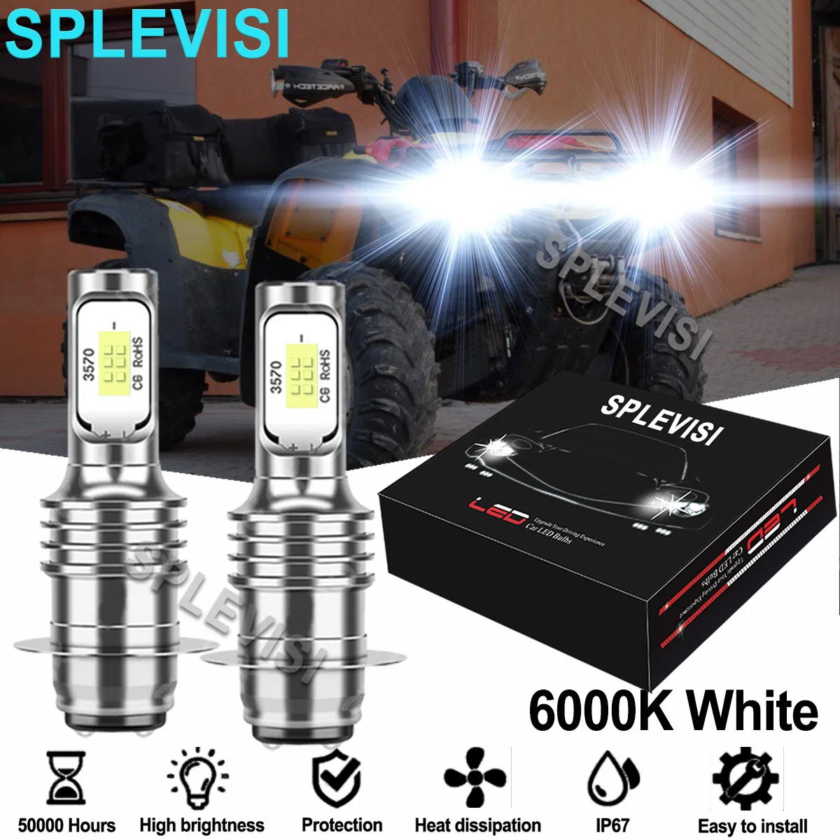 

2PCS White 35WLED Headlight Bulbs For Honda Rancher350 4x4 2x4 ES2000-200 Fourtrax TRX 300FW1988-2000 Sportrax TRX400EX1999-2008