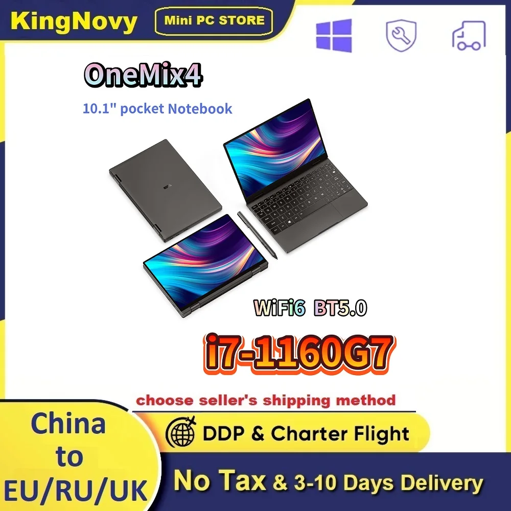 

Карманный ноутбук компьютер 10,1 дюймов OneMix4 Платиновый ноутбук i7-1160G7 16G RAM 512/1T SSD IPS сенсорный экран Windows 10 One-Netbook