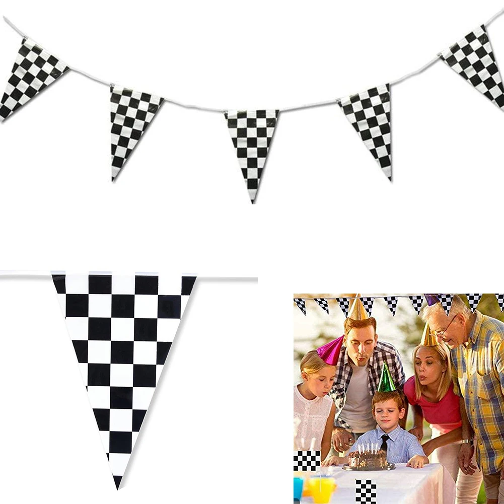 

30m Flags Black White Checkered Racing Bunting Garland Banner Pennant Flag For Birthday Car Theme Party Decor