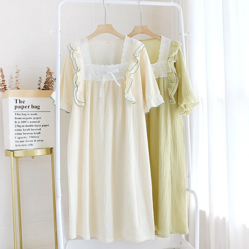 

Summer Lace Edge Cute Sweet Nightdress Short Sleeve Pajamas Cotton Princess Style Chemise De Nuit Femme Night Gown