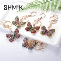 new colorful enamel butterfly full rhinestone keychain insects car key women bag accessories jewelry gifts