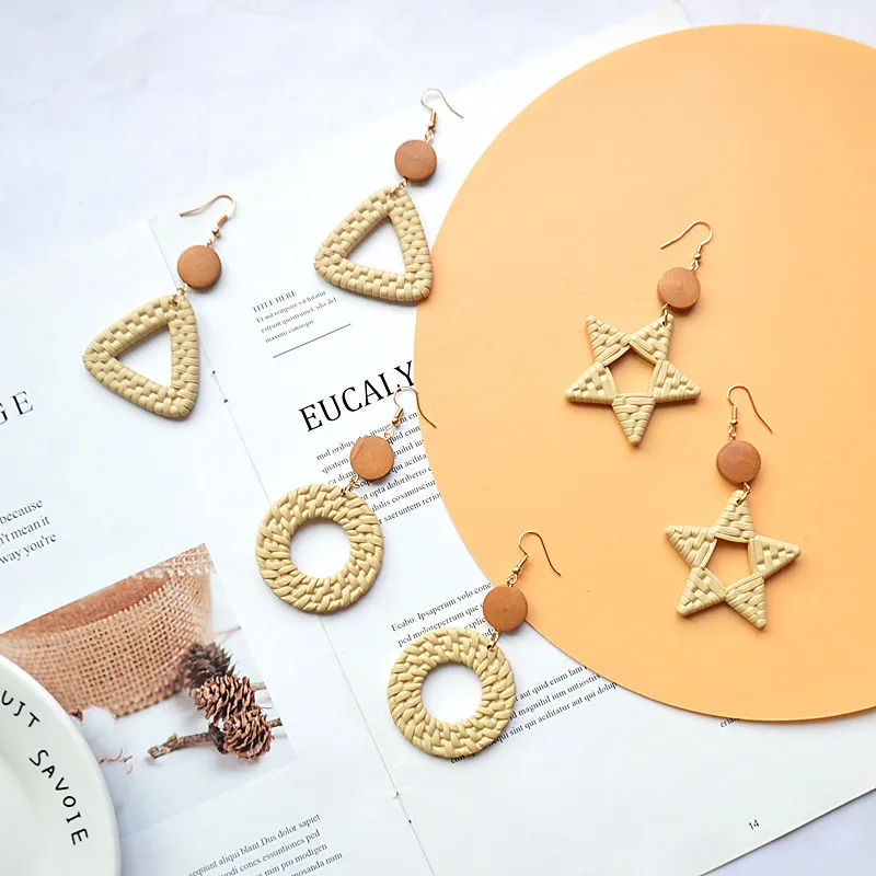 

Fashion Bohemian Handmade Rattan Pendant Earrings Women's Summer Ocean Beach Earrings Jewelry