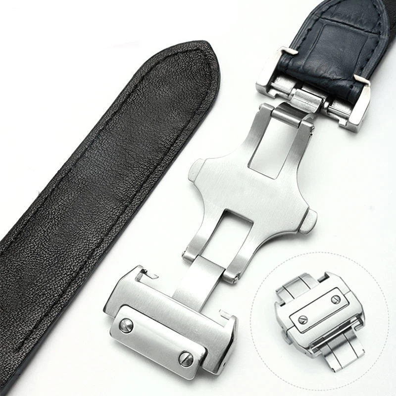 High-end Genuine Leather watch strap 20mm 23mm for cartier Santos strap Santos 100 men's and women's folding clasp watchband