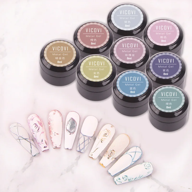 

8 Color Nail Metal Painted Glue Phototherapy Glue Gold And Silver Drawing Waterproof DIY Glue Nail Polish