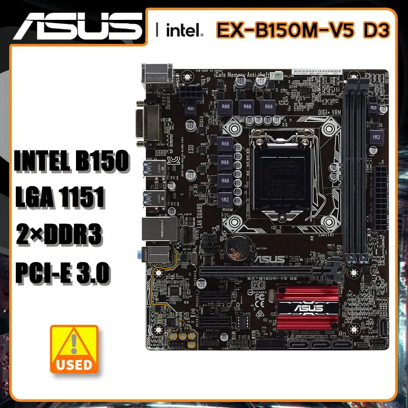 

1151 Материнская плата ASUS EX-B150M-V5 D3 Материнская плата Intel B150 2 × DDR3 32 Гб PCI-E 3,0 4 ×SATA III USB3.0 Micro ATX для 6-го поколения Core cpu