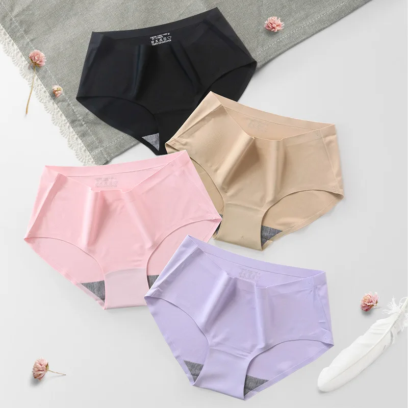 

6Pcs One Piece Thin Breathable Mid-waist Quick-drying Mid-waist Panties Ladies Briefs Women's Ice Silk Seamless Panties