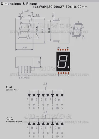 10-контактный 8106AB 8106BB 0,8 дюйма, 1 цифровая бита, 7-сегментный, синий светодиодный цифровой дисплей, Digitron, общий анод/катод C-A, 10 C-C