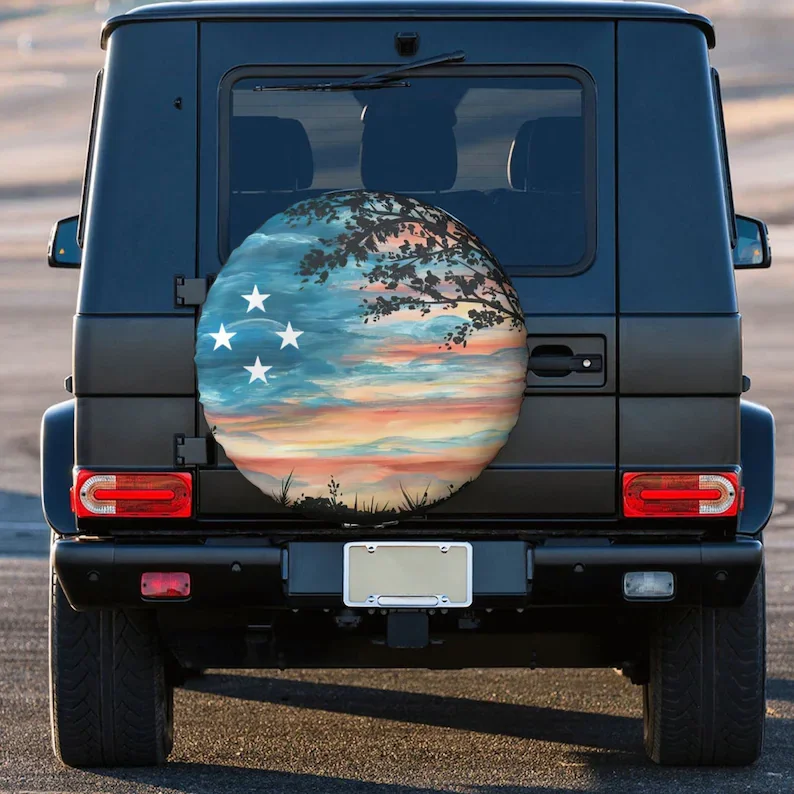 

American Flag Sky Spare Tire Cover Wheel Cover Waterproof Universal Camper Accessories Fit for Trailer, Rv, Spare Tire Cover for