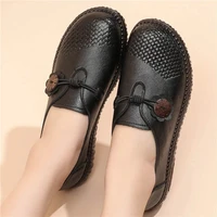 women flats shoes 2022 spring autumn single shoes weave woman leather loafers soft sole non slip female loafer mom casual shoe