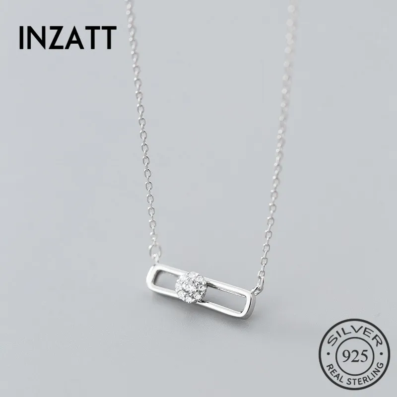 

INZATT Real 925 Sterling Silver Geometric Move Zircon Zircon Necklace For Women Fashion Jewelry Personality Accessories Gift