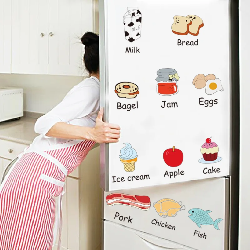 

Home Refrigerator Wall Stickers for Kitchen Dining Table Happy Food Mural Decoration Removable Self-Adhesive Burger shop Decals