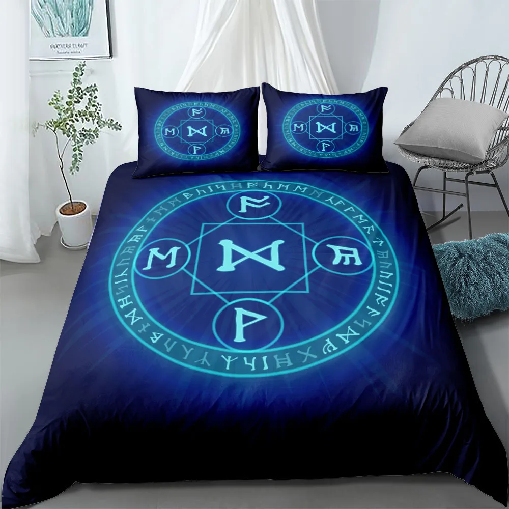 

2023 Bedding Set King Queen Double Full Twin Single Size Mythology Symbols Runes Set Vikings Yggdrasil Fenrir Wolf