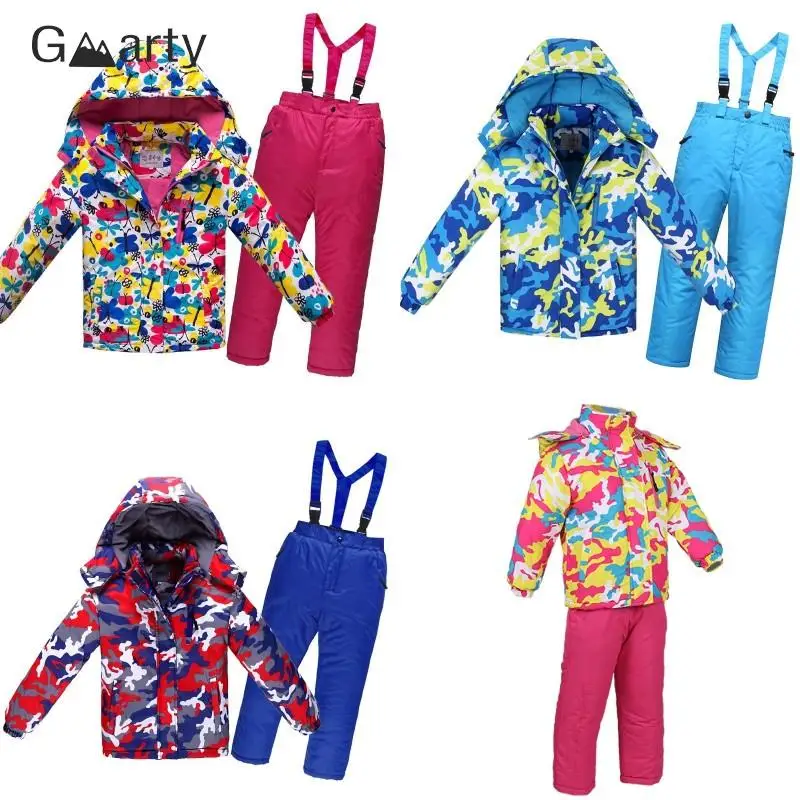 Ski Suit Kids Outdoor Warm Snow Jackets + Pants For Girls And Boys Waterproof Winter -30 Degree Snowboard Clothes