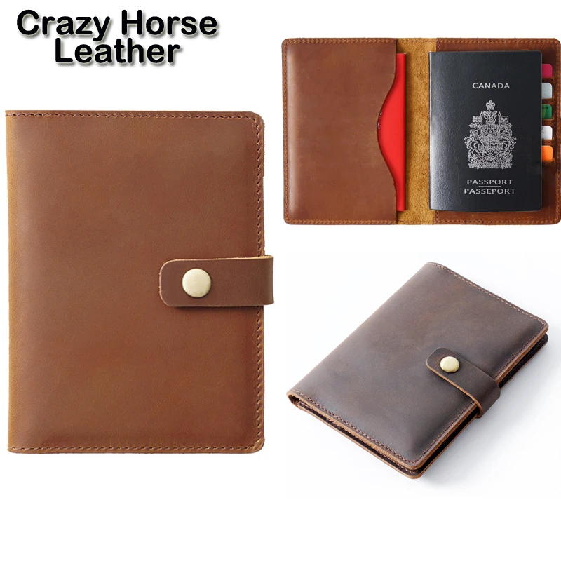 Luxury Real Leather Passport Holder Travel Wallet Crazy Horse Leather Passport Cover Card Holder for Men Women Gift for Traveler