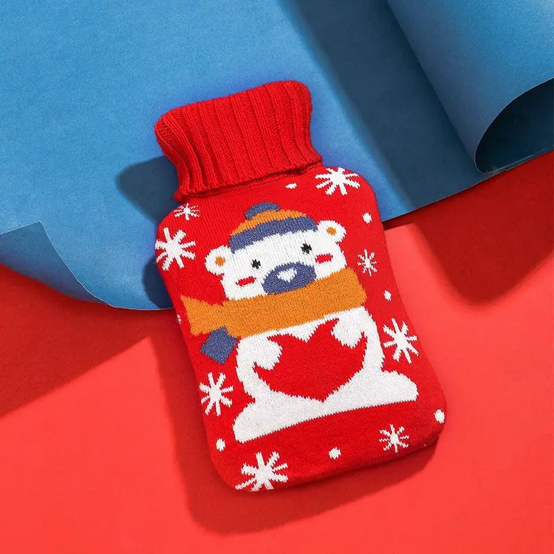 

Christmas Reusable Winter Hot Water Bag Rubber Stress Pain Relief Therapy Warm Heat Hand Warmer with Knitted Soft Cozy Cover