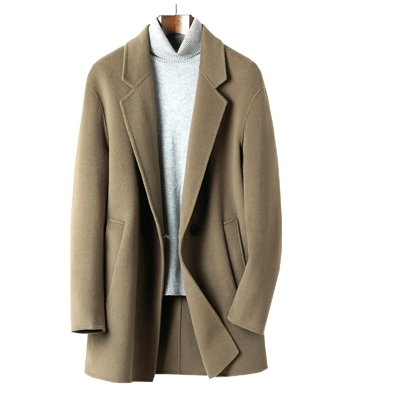 Новое двурядное мужское осенне-зимнее двустороннее кашемировое пальто с пряжкой