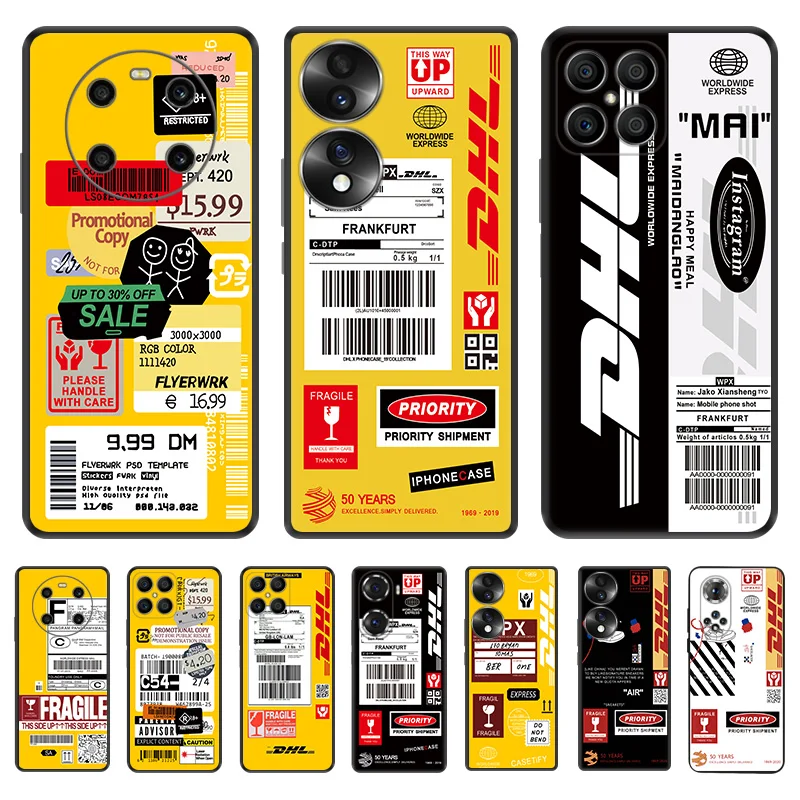 

Simple Dhl Express Label Matte Black Phone Case for Honor X8 X7 X9 X6 X40 20 30 50 60 70 Pro Magic4 Play 6T 9A 6C Silicone Cover