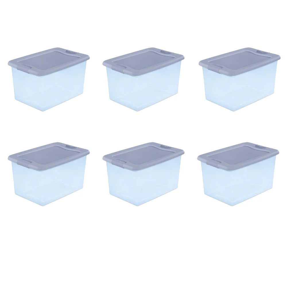 

Sterilite 64 Qt. Latching Box Plastic, Blue Tint, Set of 6