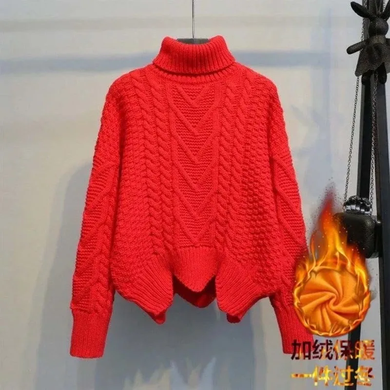 

Ladies Sweater Winter Plush Thickened Short High Neck Women's Pullovers Loose Warmth High-Quality Bottoming Knitwears Tops