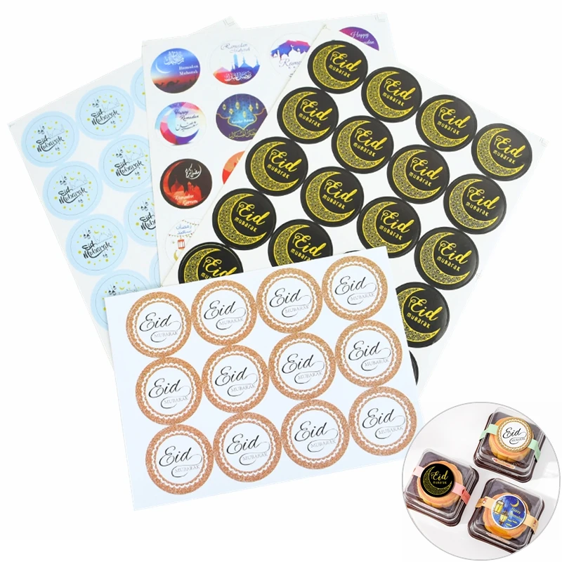 

60/120pcs Eid Mubarak Decoration Paper Stickers Ramadan Gift Seal Label Sticker Islamic Muslim Party Eid al-Fitr Decor Supplies