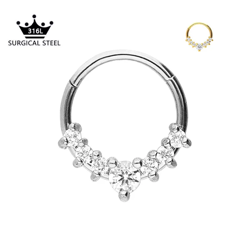 

Water Drop Zircon Segment Nose Rings Septum Hoop Daith Earrings Helix Hinged Piercing Unisex Punk Body Jewelry 16G