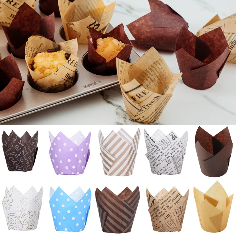 25PCS Tulip Flower Shape Cupcake Liner Baking Cup Muffin Paper Cup Oilproof Cake Wrapper Decoration Tool Mold For Wedding Party