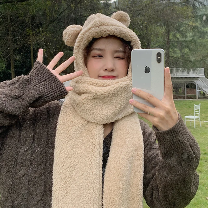 

Женский плюшевый шарф-шапка с ушками