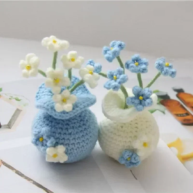 Вязаный крючком мини-цветок в горшке вязаные цветы горшках корзина с растениями